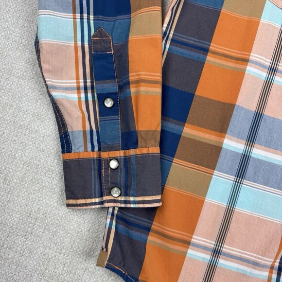 Aeropostale Mens Large Plaid Shirt Western Pearl Snap Button Long Sleeve Orange - Picture 6 of 16